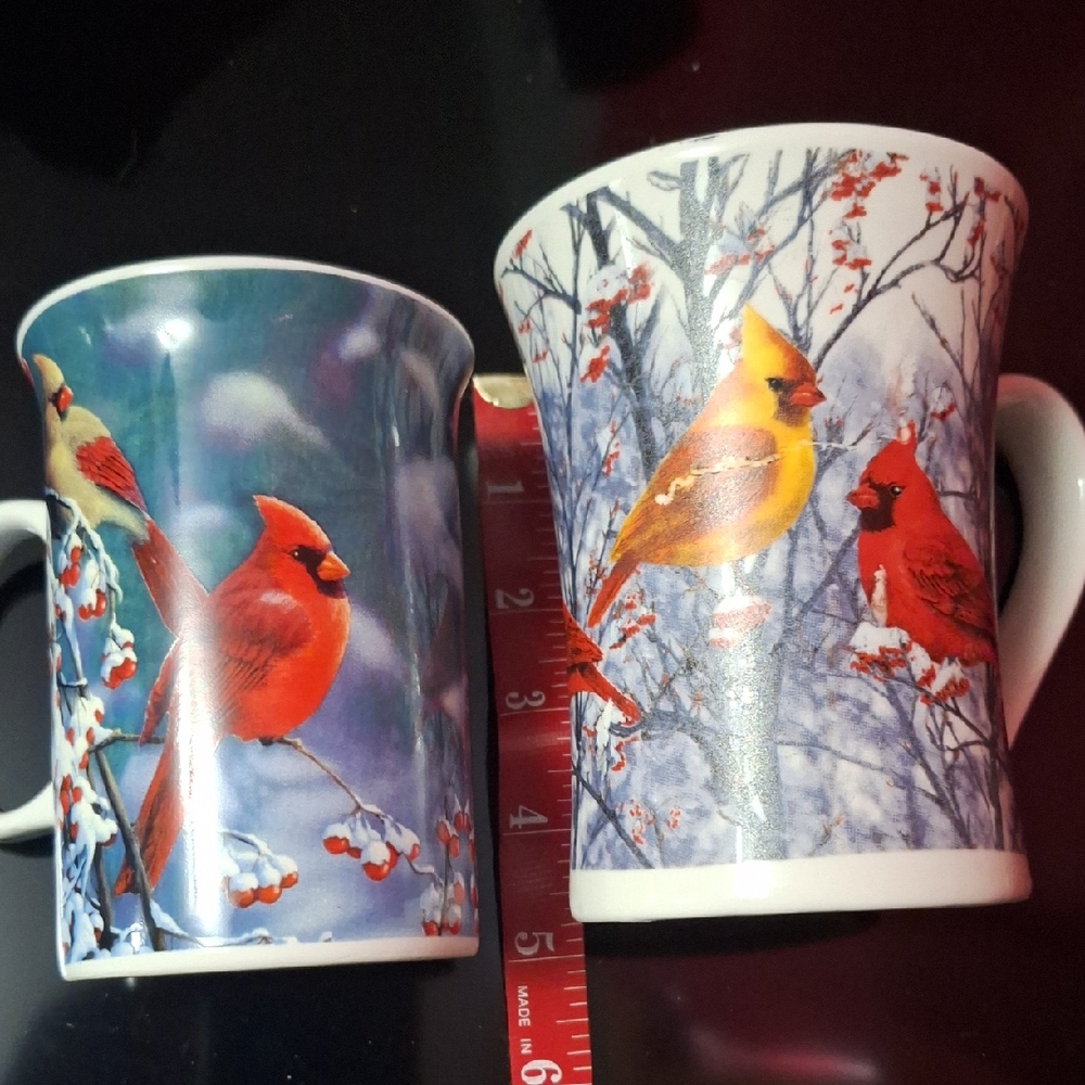 Vintage Pine Ridge Art "Winter Cardinals" Mugs by Bradley Jackson + 2nd MUG
